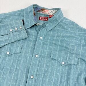 Red Ranch Western Pearl Snap Shirt Mens XLT Blue Geometric Big Tall Cotton